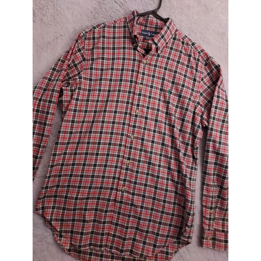 Polo Ralph Lauren Shirt Mens Medium Lightweight Oxford Christmas Plaid Holiday M